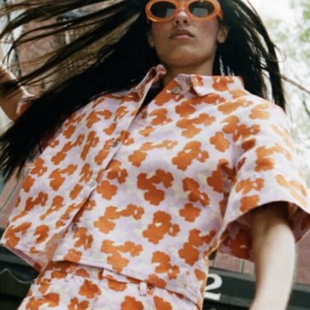 Zara Floral Denim Connie Shortsleeved Shirt